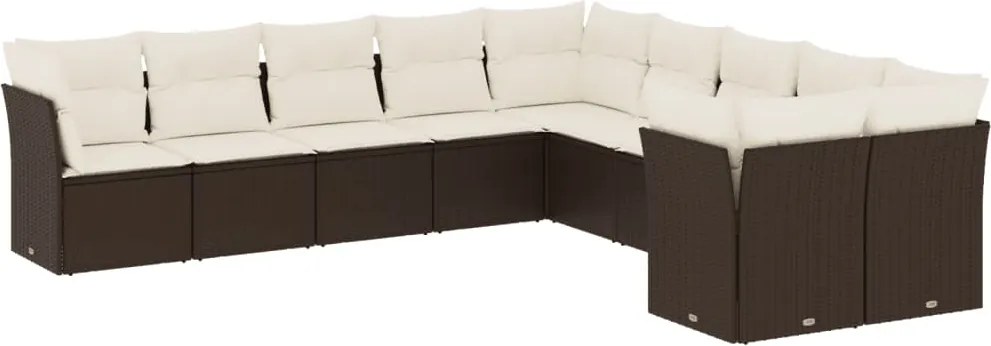 vidaXL Set canapele de grădină cu perne, 10 piese, maro, poliratan