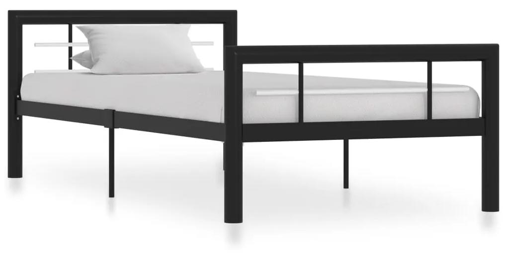 Cadru de pat, negru si alb, 100 x 200 cm, metal Alb si negru, 100 x 200 cm