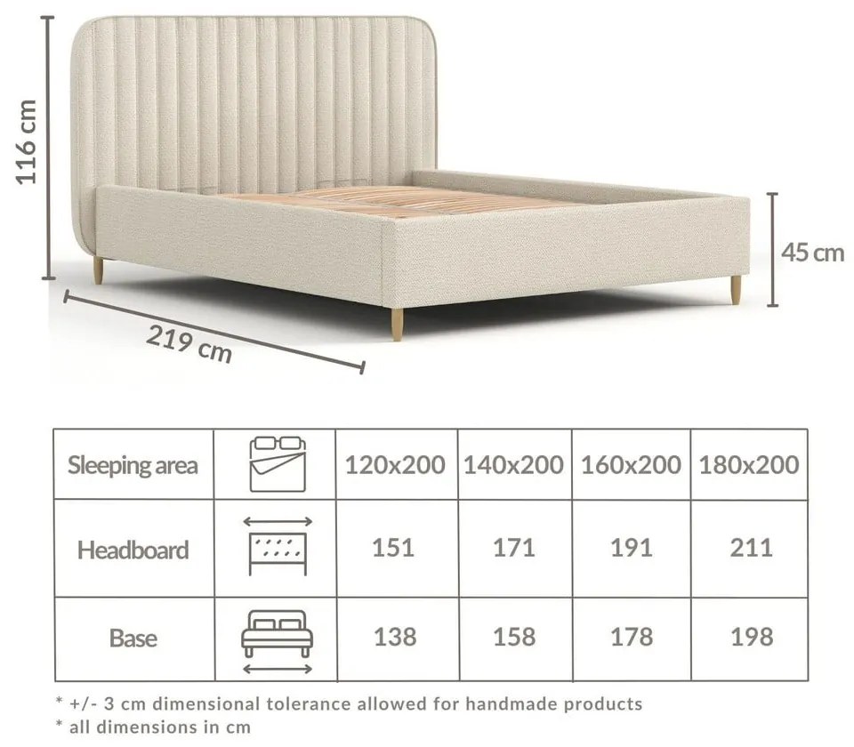 Pat matrimonial bej tapițat cu spațiu de depozitare cu somieră 160x200 cm Noto – Maison de Rêve