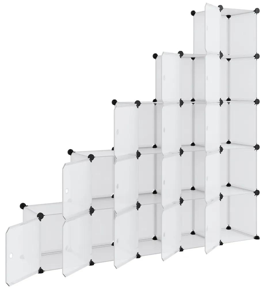 Organizator cub de depozitare cu usi, 15 cuburi, transparent PP 155 x 32 x 153.5 cm, transparent si alb, 1, 155 x 32 x 153.5 cm