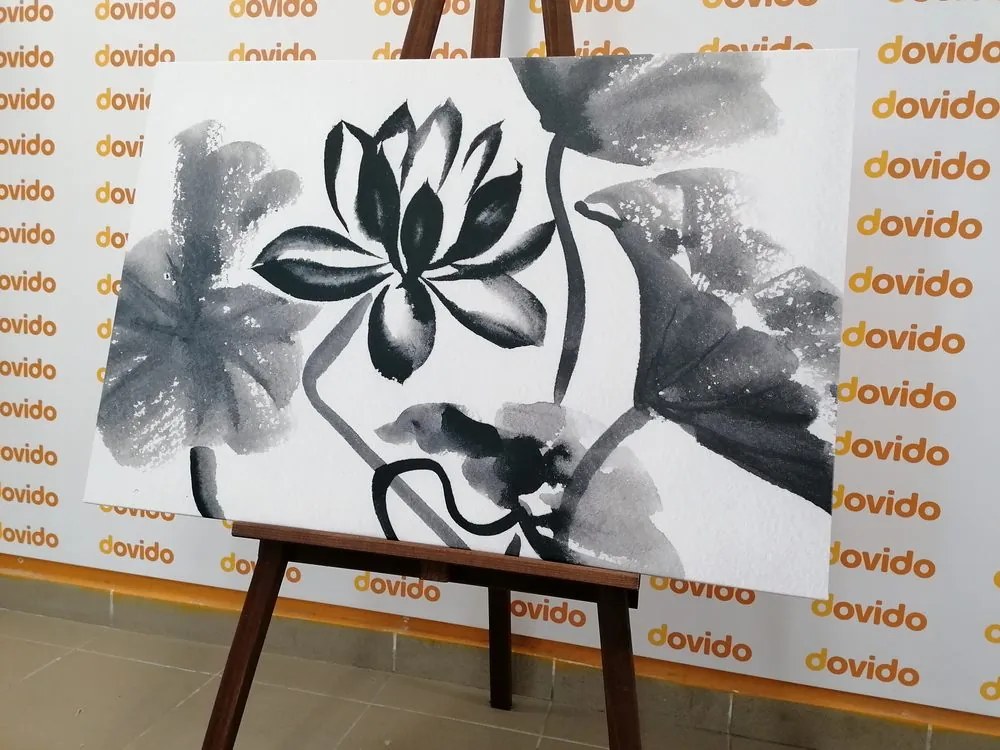 Tablou floare de lotus în design alb-negru