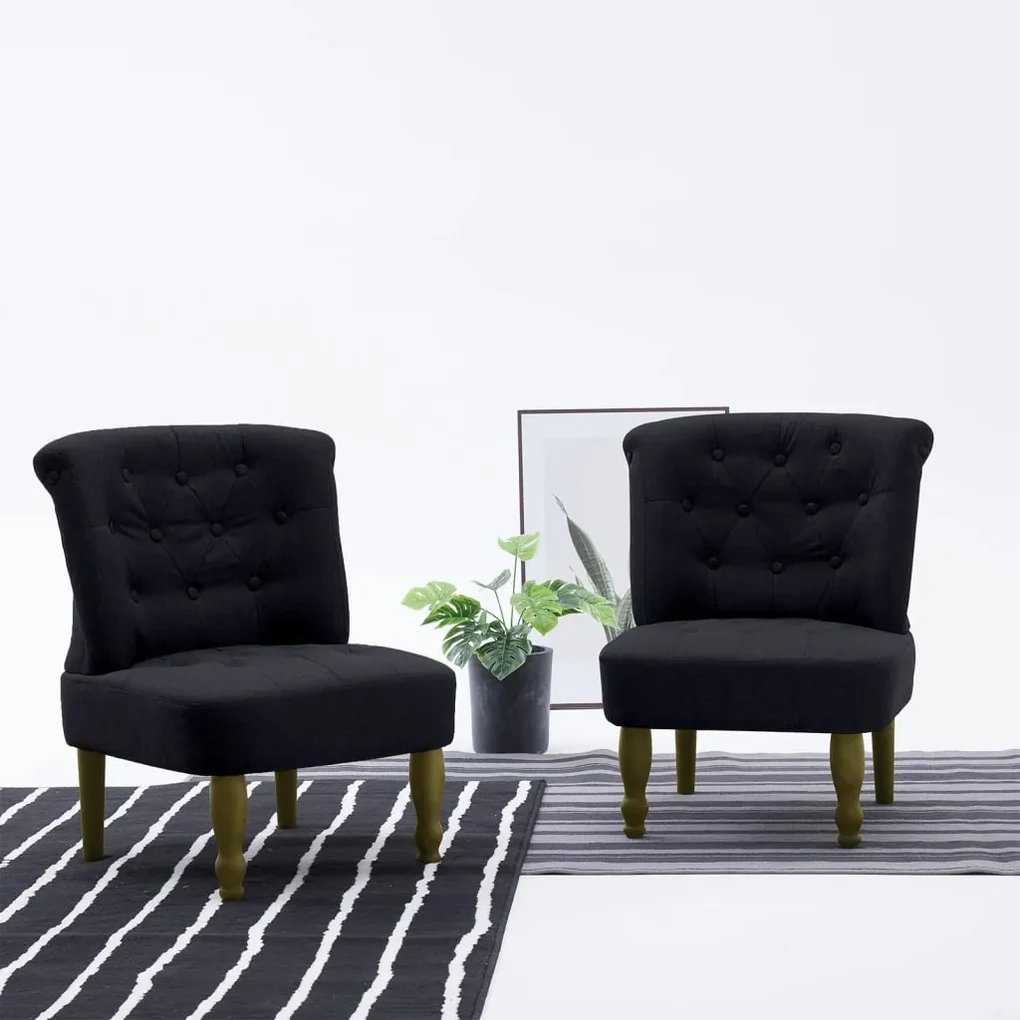 282135 vidaXL Scaune stil franțuzesc, 2 buc., negru, material textil