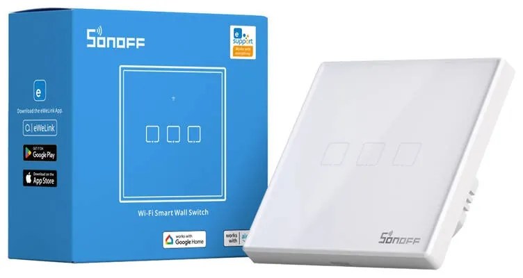 Intrerupator Smart WiFi + RF 433MHz Sonoff T2 EU TX (3 canale)