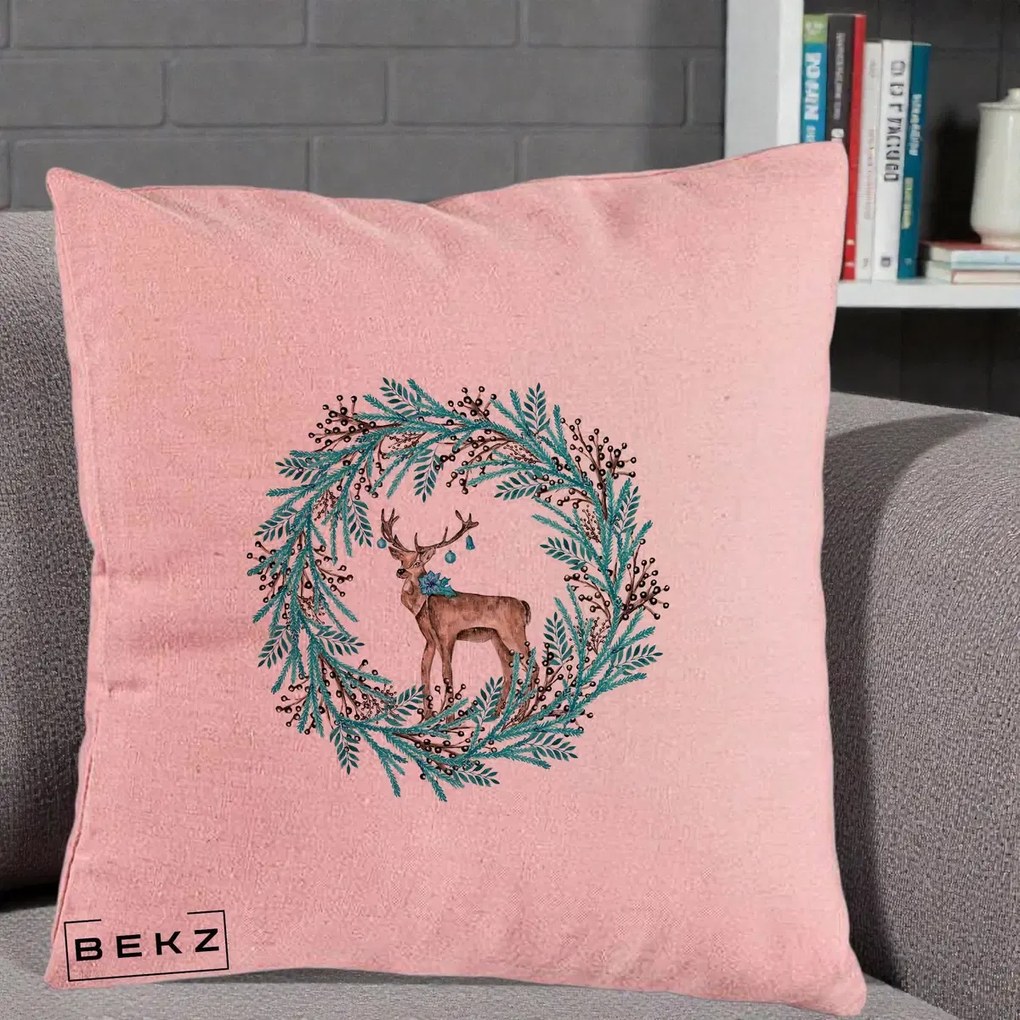 Perna Decorativa Coroana Turcoaz cu Ren, 40x40 cm, Roz, Husa Detasabila, Perna Inclusa, BEKZ®