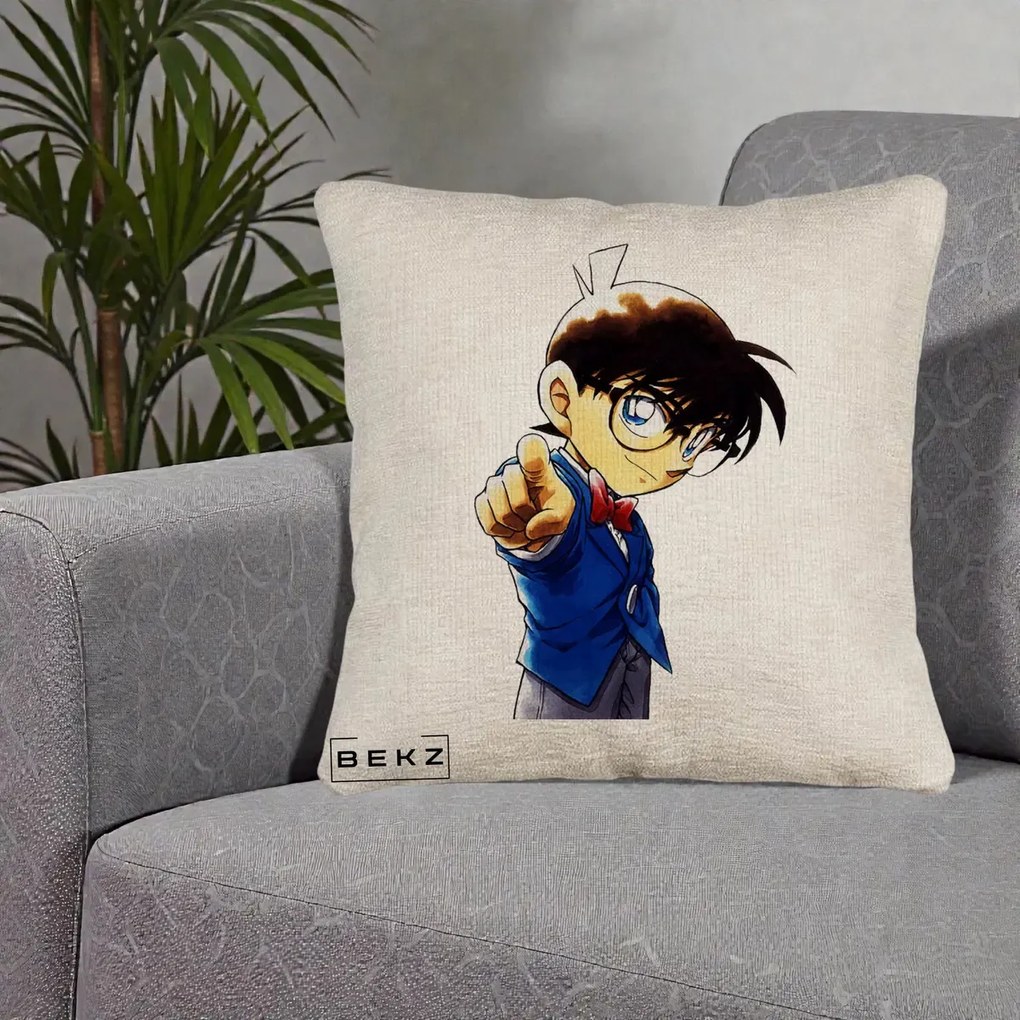 Perna Personalizata Detective Conan Conan Arata, 40x40 cm, Bej Canapea, Husa Detasabila, Perna Inclusa, BEKZ®