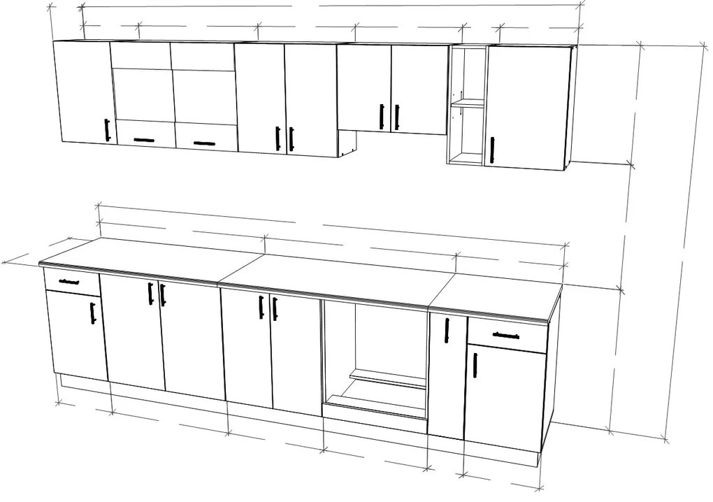 Set Bucatarie Karo V25, Gri Lucios/Alb, MDF, Blat Thermo 28 mm, L 300 cm