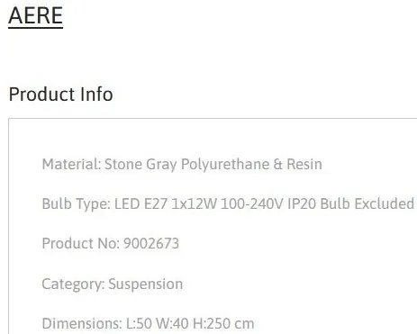 Lustra suspendata design modern, Stone Gray, AERE, L 50cm