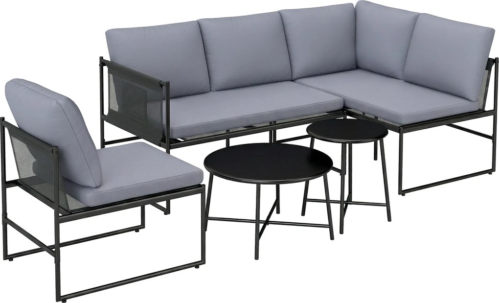 Outsunny Set lounge pentru grădină 4-5 persoane cu canapea 2 locuri, măsuță, scaun, perne groase lavabile | Aosom Romania