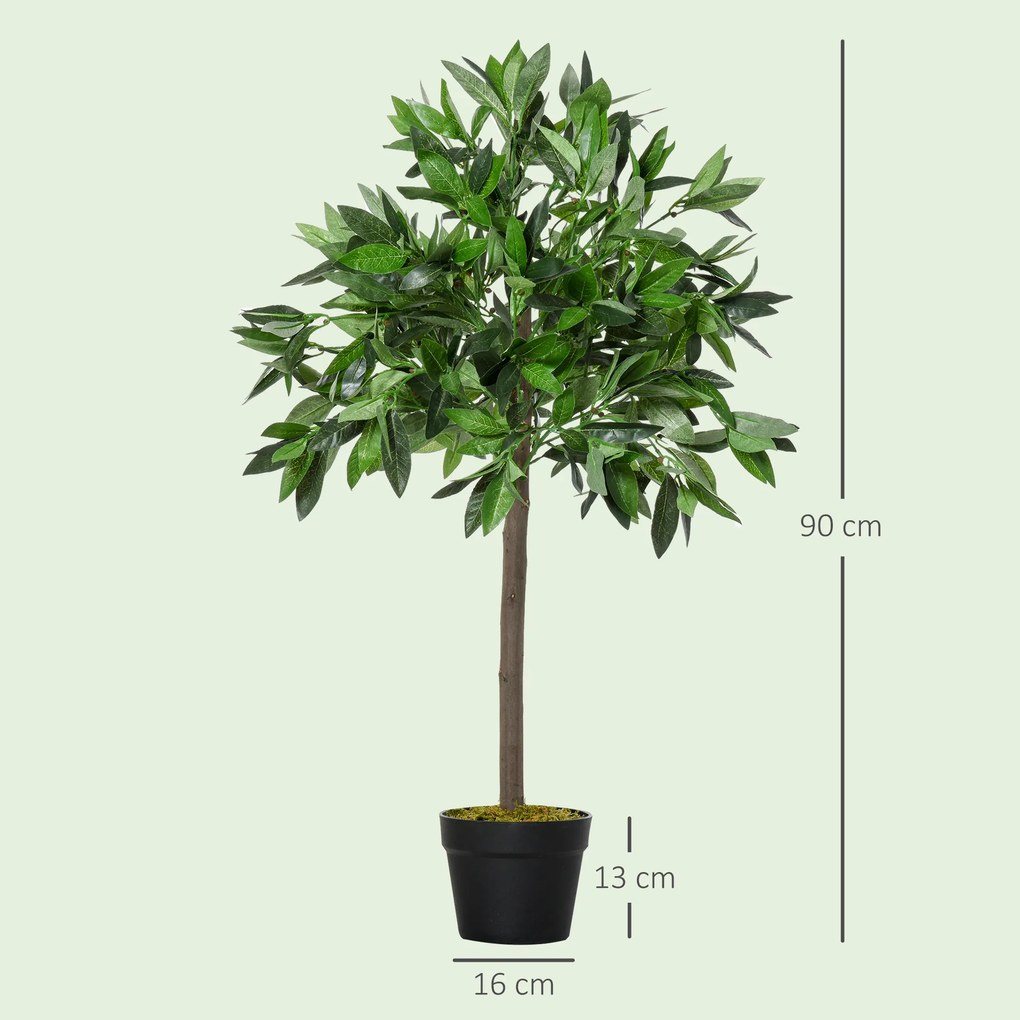 Outsunny Set de 2 Arbori de Dafin în Ghiveci, Plante Artificiale din Plastic pentru Interior și Exterior, Ø16x90A cm, Verde | Aosom Romania