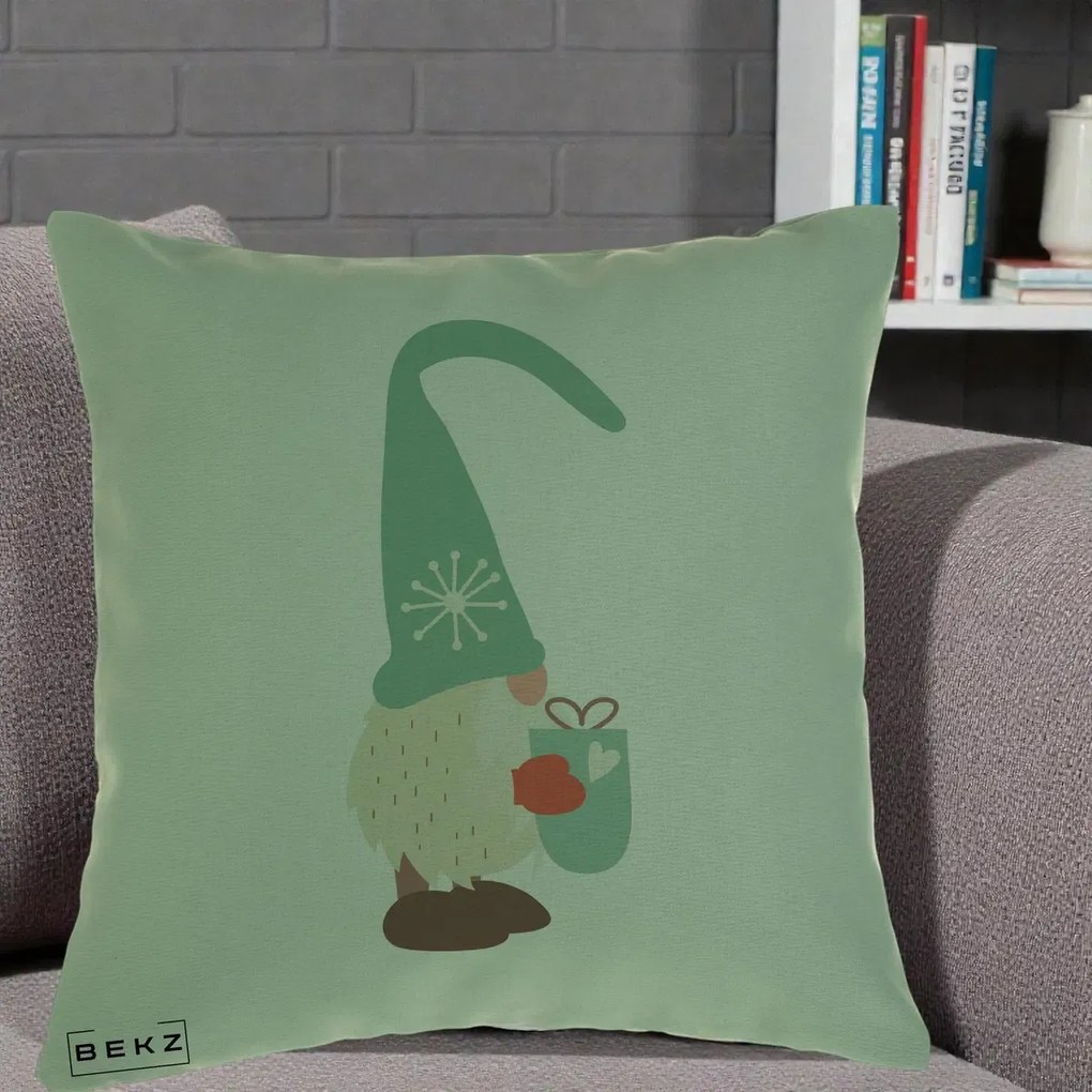 Perna Decorativa Gnom Nordic cu Cana Calda Menta, 40x40 cm, Verde, Husa Detasabila, Perna Inclusa, BEKZ®
