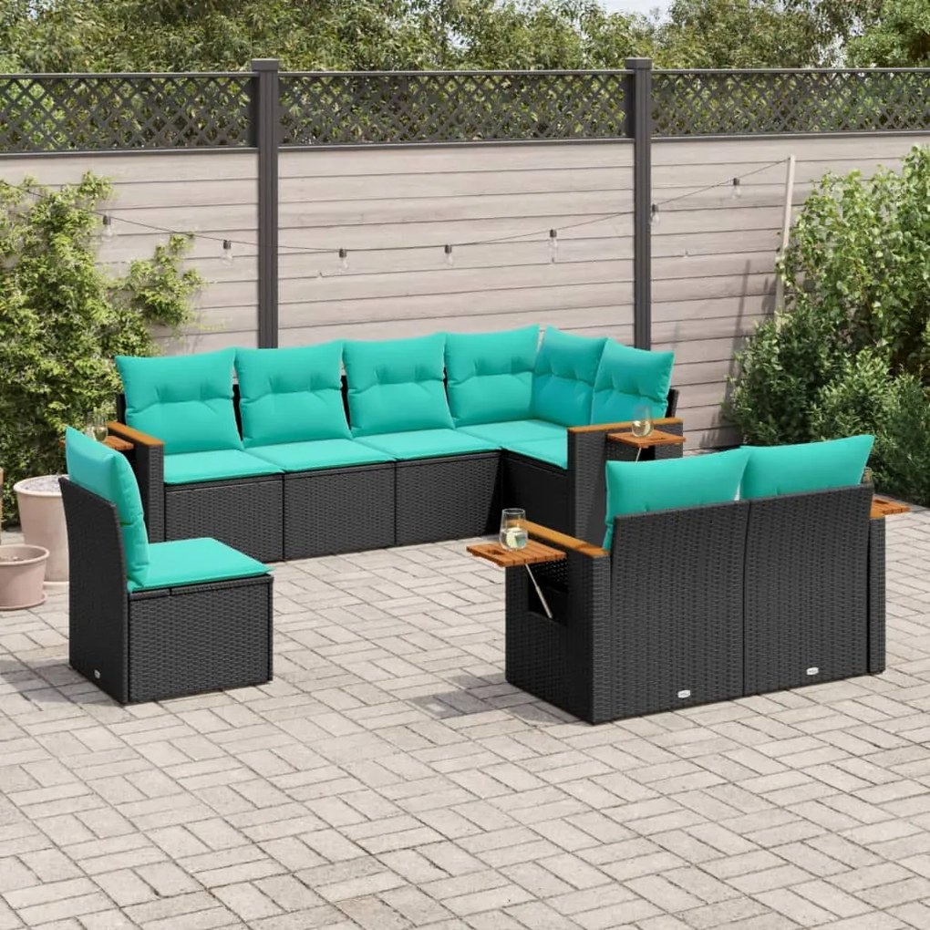 vidaXL Set mobilier de grădină cu perne, 8 piese, negru, poliratan