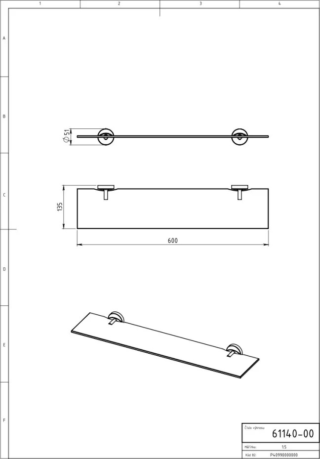 METALIA 11 Etajeră de sticlă crom 0140,0