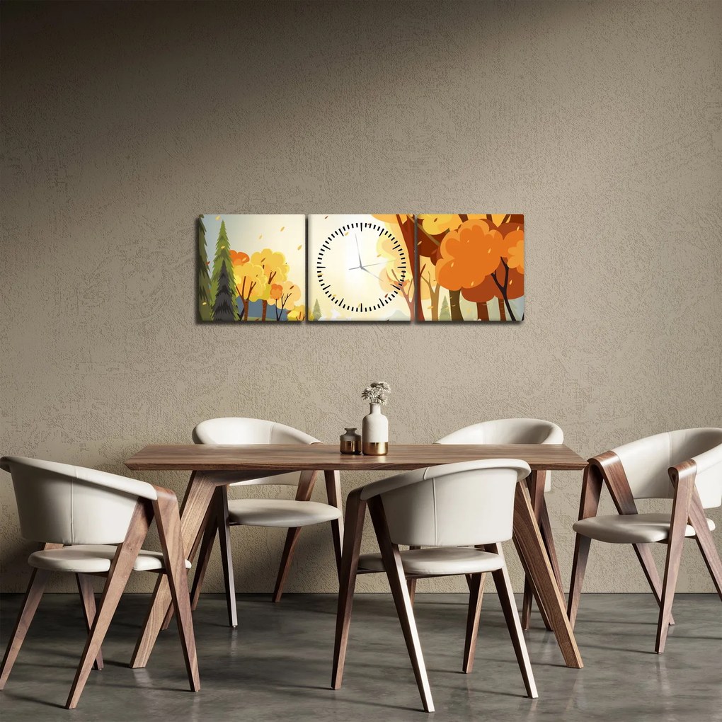 Tablou - Peisaj de toamnă, ilustrație (cu ceas) (90x30 cm)