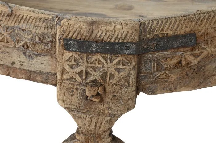 Măsuță de cafea rotundă din lemn masiv sculptat manual, natur, cu blat tip tavă, finisaj natural, 26 x 65 cm, „Bravura” – Ethnic Collections
