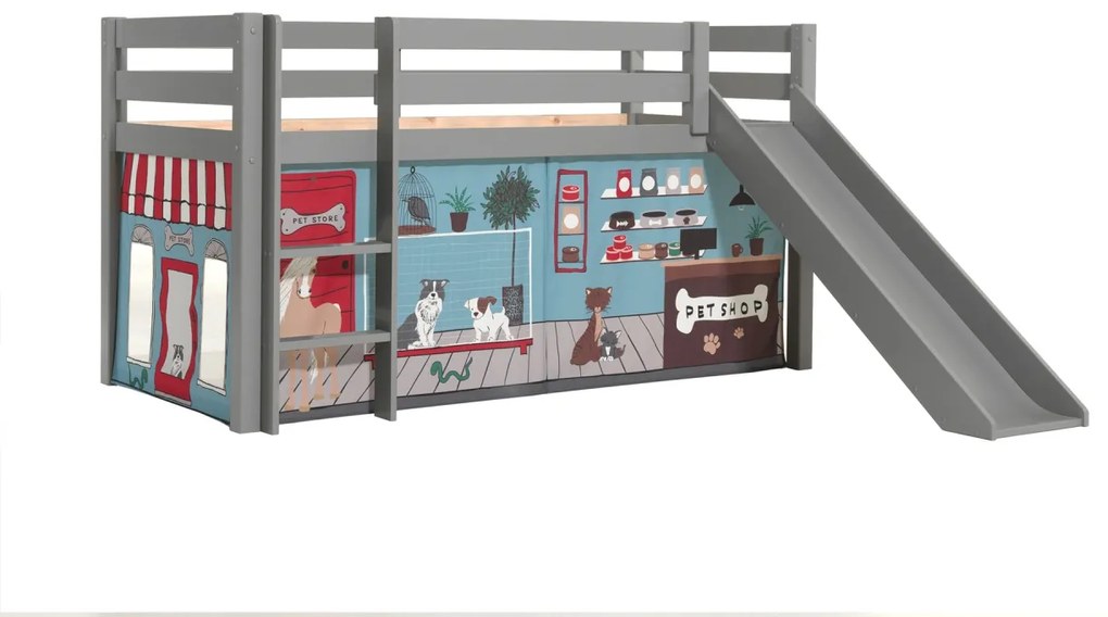 Pat copii cu tobogan și husă Pet Shop pentru copii – Vipack Pino [Dimensiuni: 200x90x114 cm]