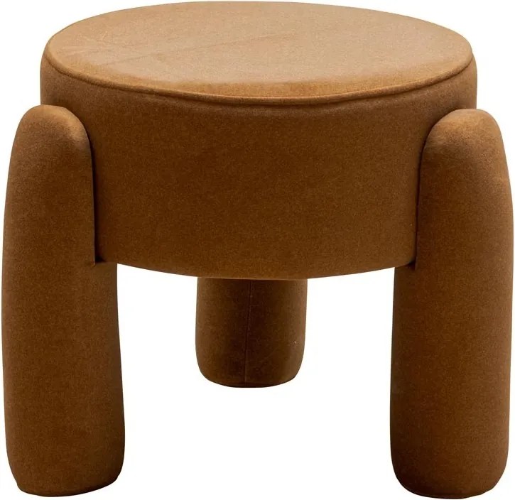 Taburet rotund din stofă, portocaliu, cu trei picioare îmbrăcate, 40,5 x Ø 47 cm, „Onda”