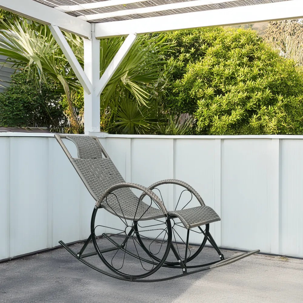 Scaun de balansare, ratan/metal, gri, ROKIN