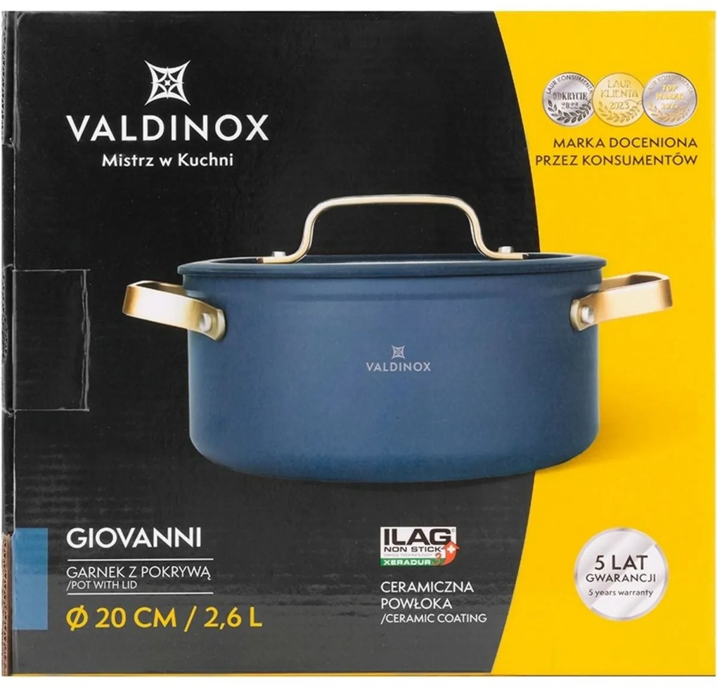 Valdinox Caserolă cu capac Giovanni 20 cm, 2,6 l, 2,6 l