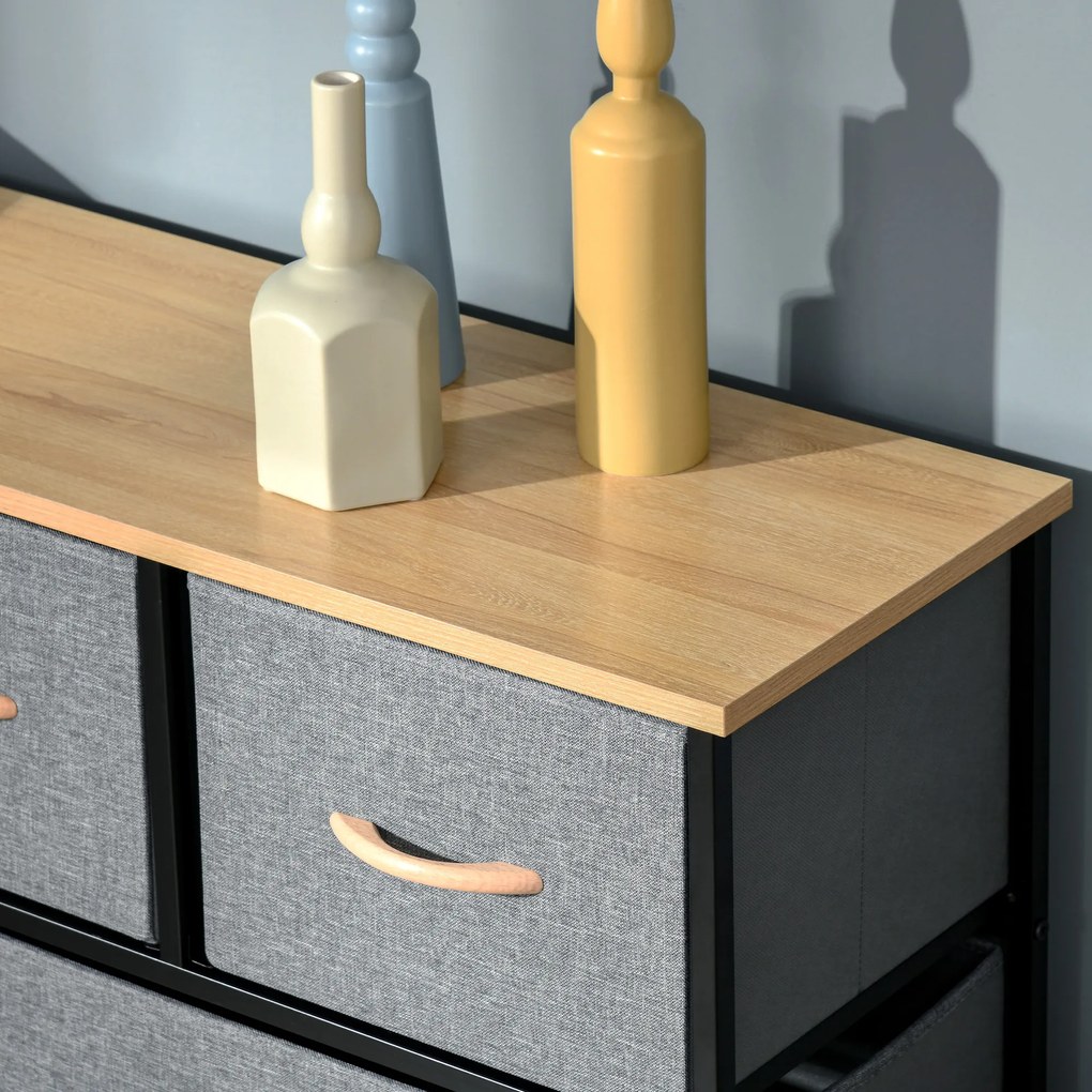 HOMCOM Comodă 9 sertare mobilier de depozitare sertar din material textil pliabil - structură oțel negru - 100 x 30 x 100 cm, stejar și gri | Aosom Romania