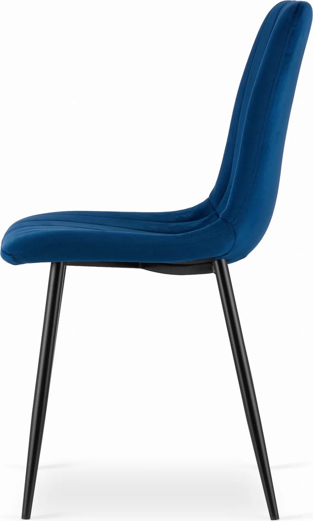 OFERTA Scaun de catifea albastra LAVA cu picioare negre II. calitate