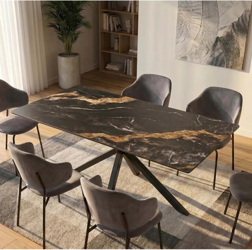 Masa dining cu blat ceramic GALAXIE Aurora Oro 160x90cm