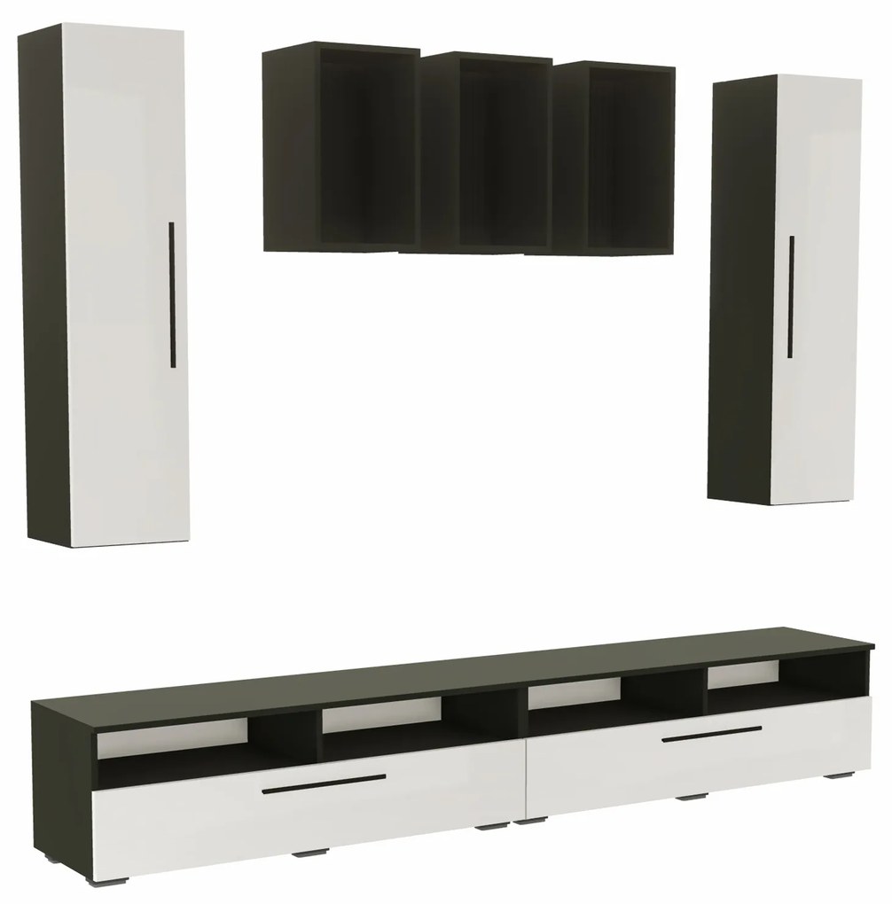 Living haaus Haga V9, Alb Lucios/Negru, MDF, L 240 cm