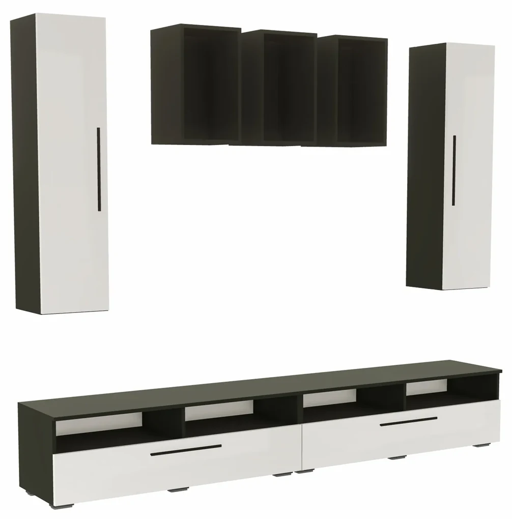 Living haaus Haga V9, Alb Lucios/Negru, MDF, L 240 cm
