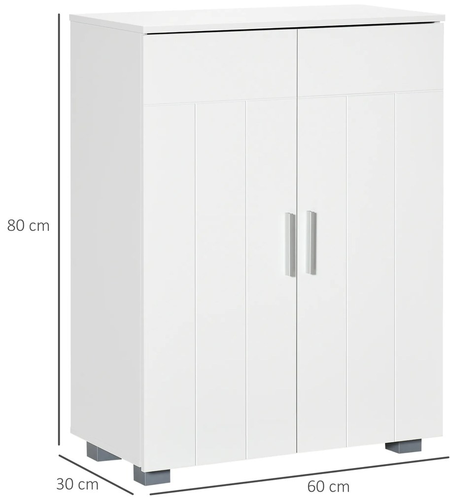 kleankin Dulap de Baie Modern cu 2 Uși, 2 Rafturi Reglabile și Mânere Argintii, 60x30x80 cm, Alb | Aosom Romania