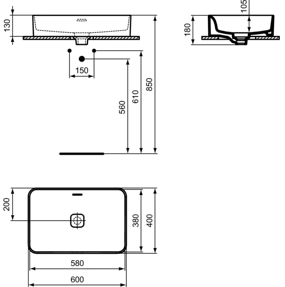 Lavoar pe blat alb 60 cm, dreptunghiular, Ideal Standard Strada II Dreptunghiulara