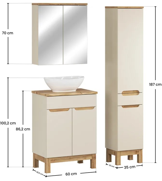 Set mobilier baie Bora Cashmere 60 cm cu blat