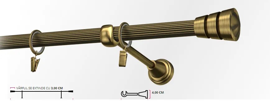 Galerie simpla striat CORSO 19 mm - aur antic (Alege marime: 400 cm)