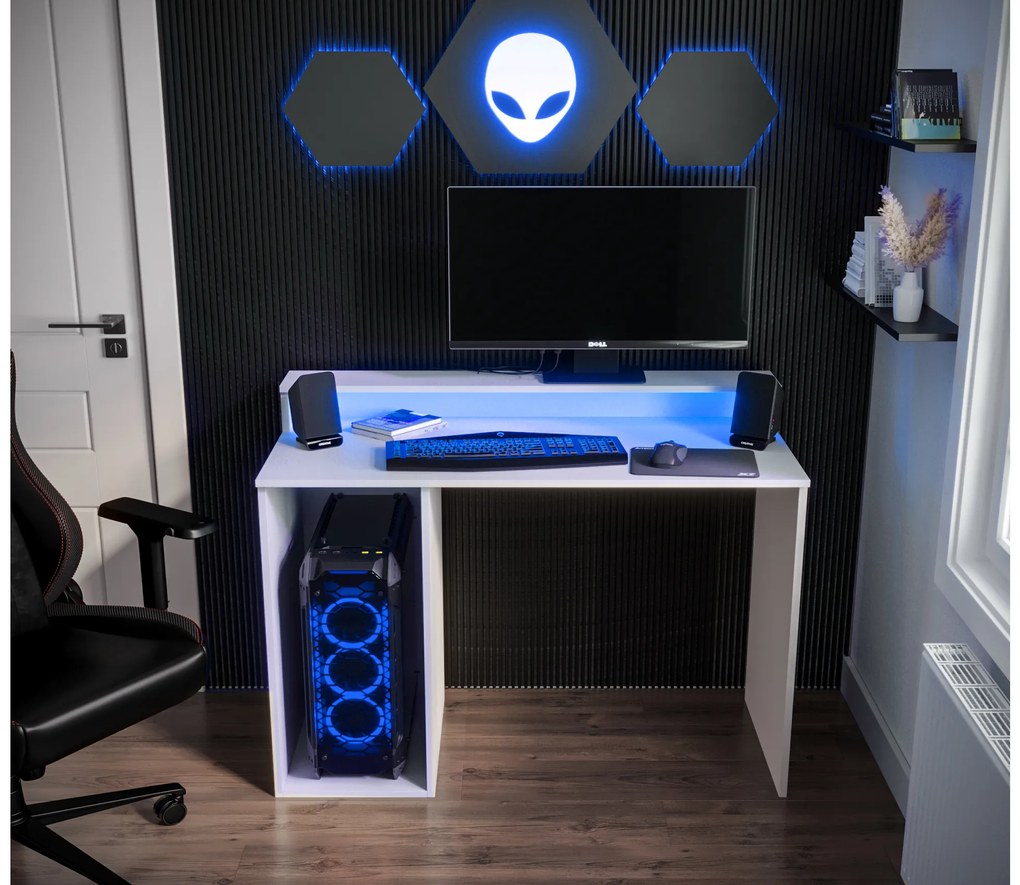 Masă PC pentru gaming Garrick 2 (biely) (cu iluminat LED RGB). 1064136