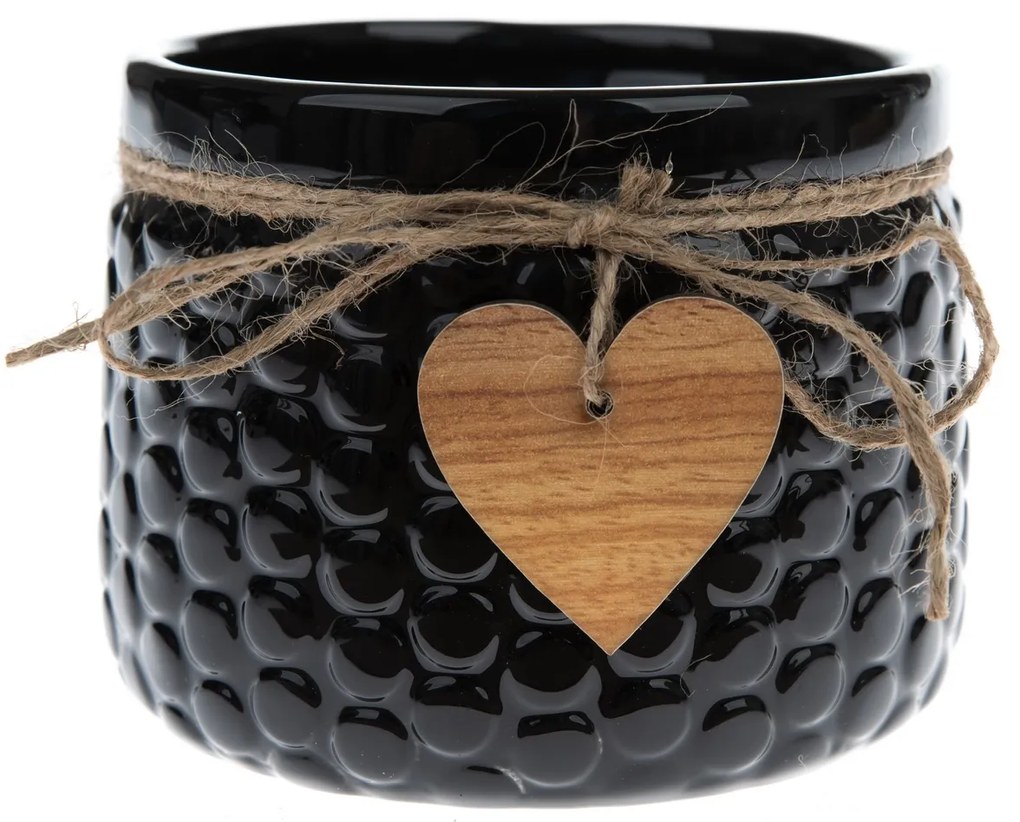 Mască de ghiveci Wood heart din ceamică negru, 8 x 11 cm