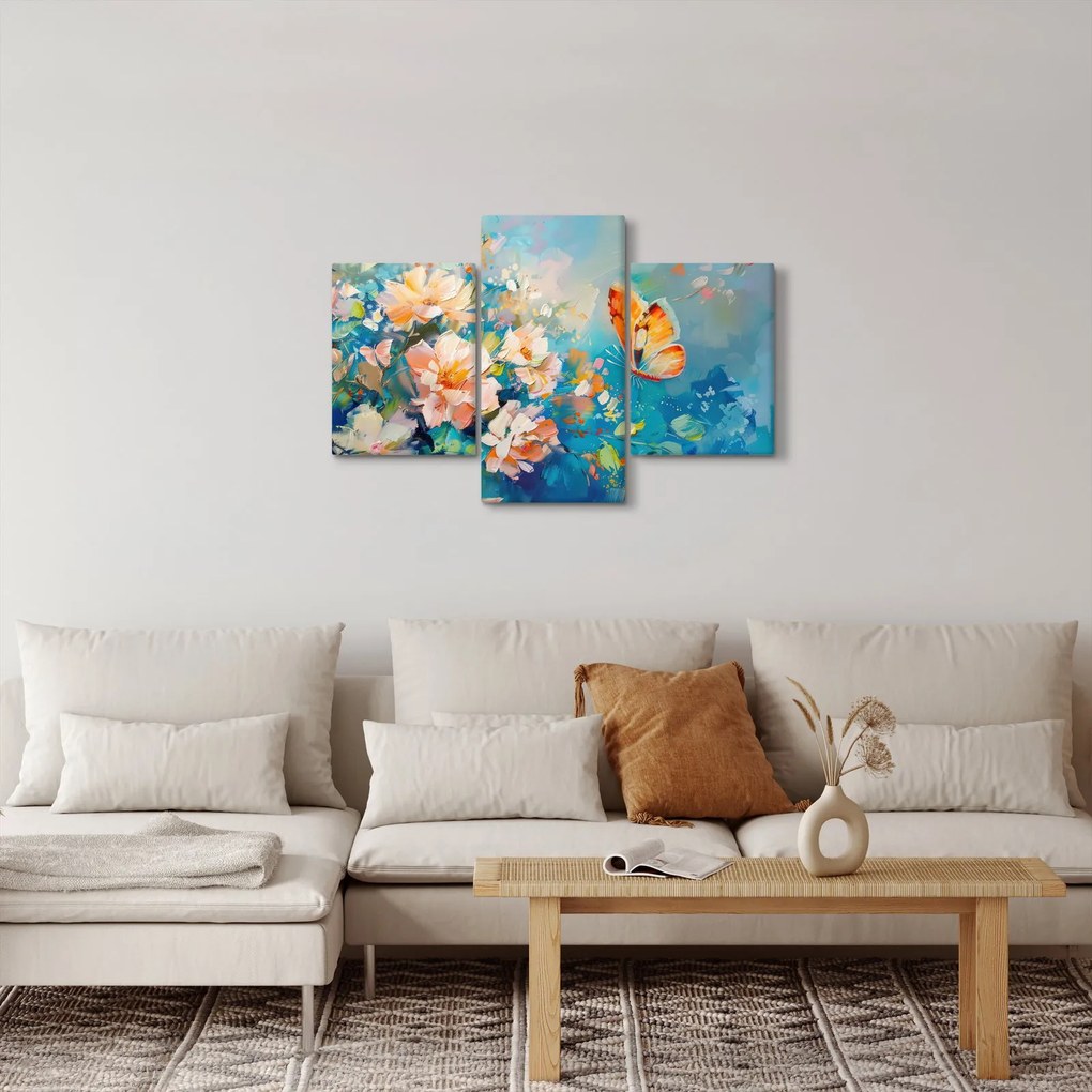 Tablou - Fluture și flori, pictură în ulei II. (90x60 cm)