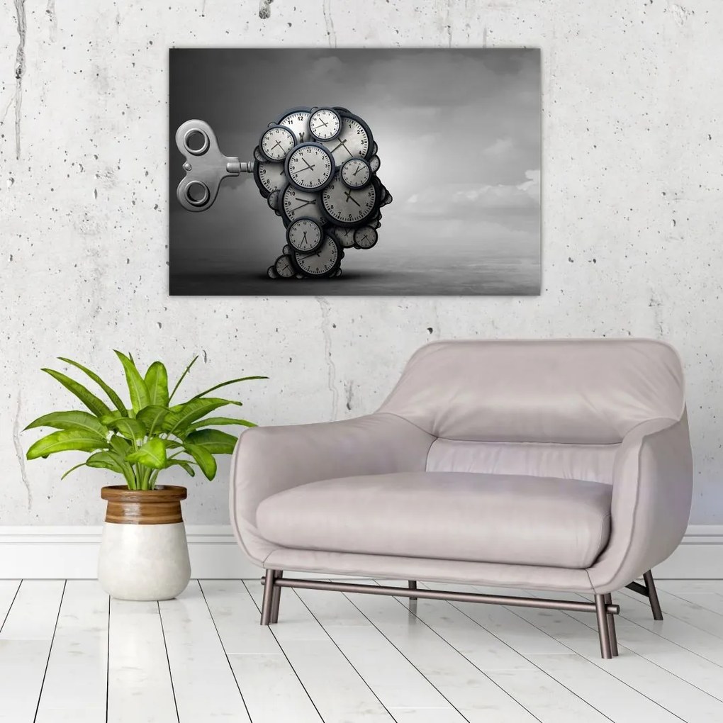 Tablou artistic cu cu cap și ceas (90x60 cm)