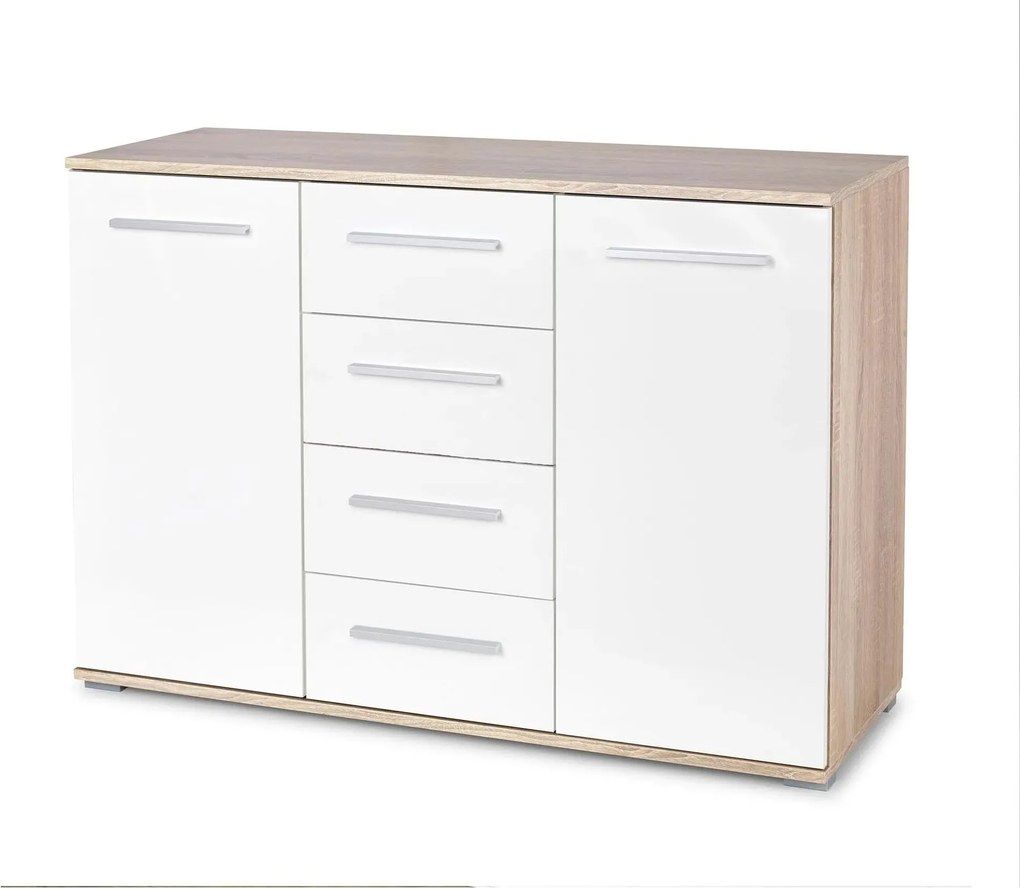 Comoda LIMA KM4, alb/stejar sonoma, PAL, 116x40x82 cm
