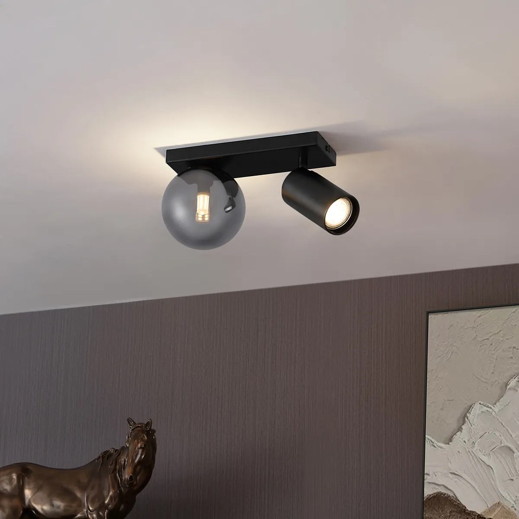 Plafonieră modernă neagră cu 2 lumini, înclinabilă - Lesly