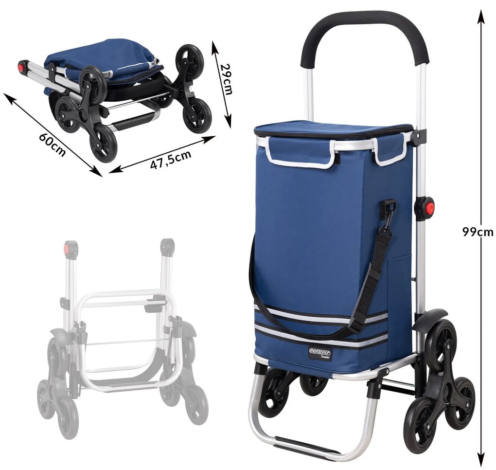 Carucior cumparaturi  Stairs Climber pliabil husa detasabila 3 roti  Metal/Poliester Albastru