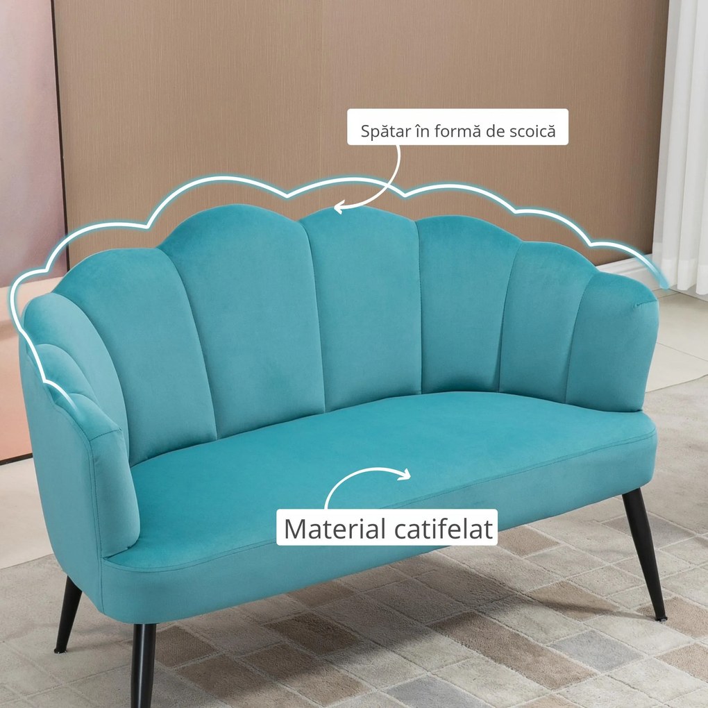 HOMCOM Canapea 132 cm pentru dormitor, mobilier modern din catifea, canapea mica tapitata pentru spatii mici | AOSOM RO