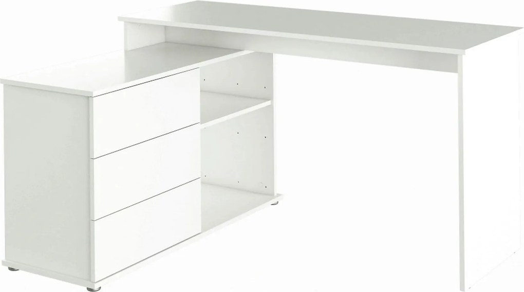 Birou de colt TERINO, alb, PAL laminat, 138x50/110x75 cm