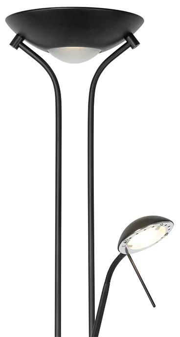 Lampă de podea modernă, neagră, cu lampă de citire, incluzând un LED slab pentru a încălzi - Diva
