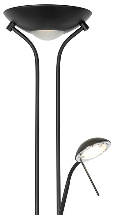 Lampă de podea modernă neagră cu lampă de citit cu LED cu dimmer de la cald - Diva