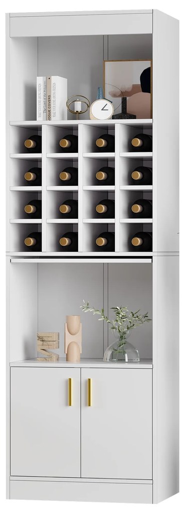 Mobilier pentru vin cu 16 Compartimente pentru Sticle, Multifuncțional ca Highboard pentru Sala de Mese sau Bibliotecă pentru Living, 50x40x180 cm, Alb