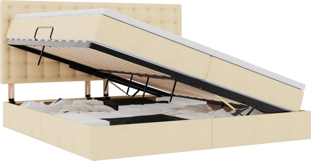 vidaXL Pat cu saltea și LED cu saltea Creme 200 x 200 cm Poliester