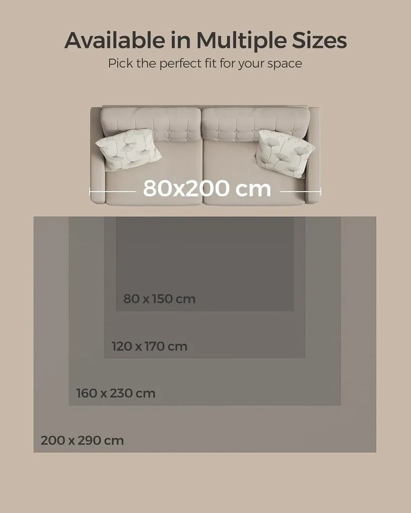 Covor antiderapant Songmics Area, 120x170 cm, lavabil la masina, poliester, gri dove