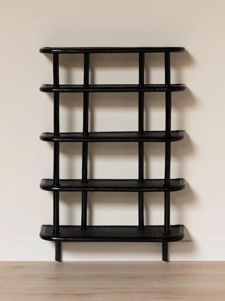 Etajera de perete din rattan, negru,"Pigmento"