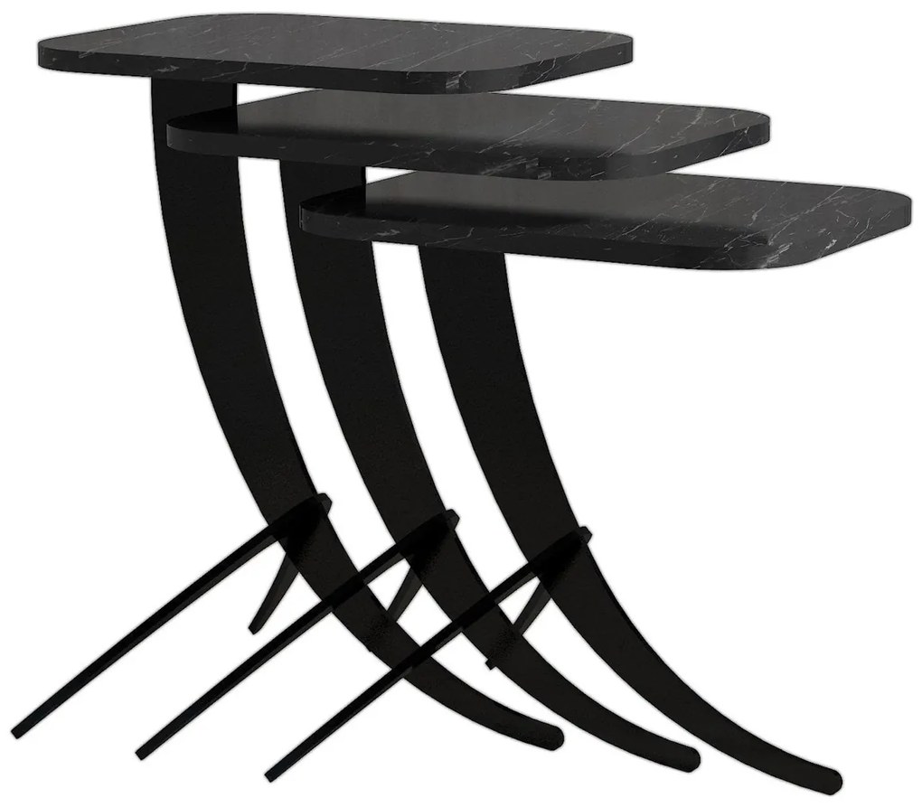 Masă pliabilă Pion Black Marble, 3 buc