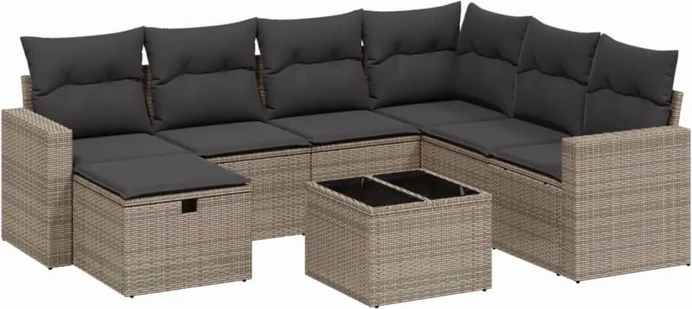 vidaXL Set canapele de grădină cu perne, 8 piese, gri, poliratan