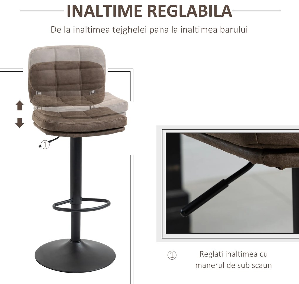 Set 2 Scaune de Bar Pivotante cu Inaltime Reglabilă, din Imitatie de Piele Maro si Tapitate, 41,5x45x85-107cm, Negru HOMCOM | Aosom Romania