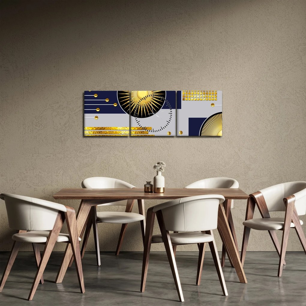 Tablou - Cercuri aurii (cu ceas) (90x30 cm)